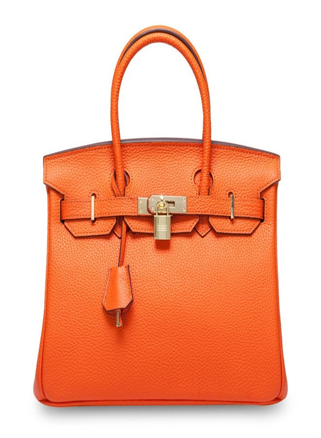 Loquat Gold Buckle Leather Handbag Orange  - Image 1