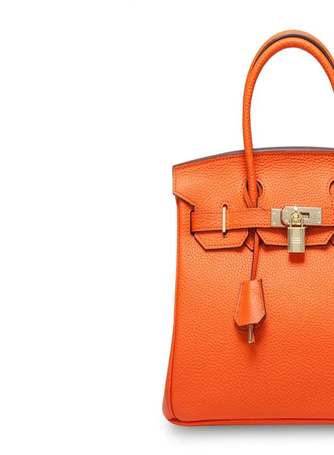 Loquat Gold Buckle Leather Handbag Orange  - Image 3