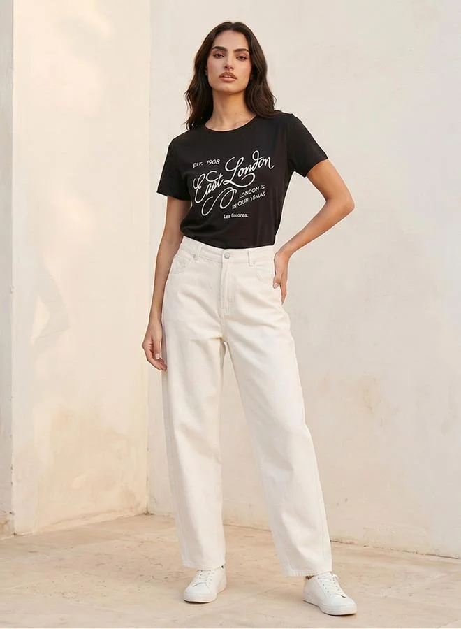 Splash FAV WHITE Denim Barrel Fit Cotton Twisted Seam Jeans for Women | Best Price UAE