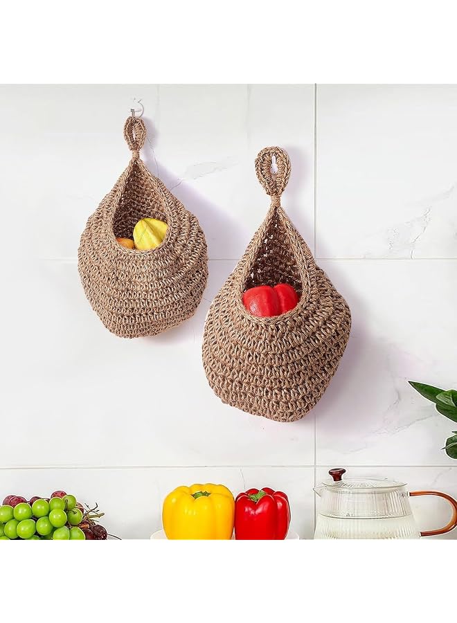 S-TOP Hanging Fruit Basket Wall Hanging Basket Kitchen Organizer Produce Holder Storage Macrame Basket for Wife Mom 1 Pcs(Dark Brown) - Image 1