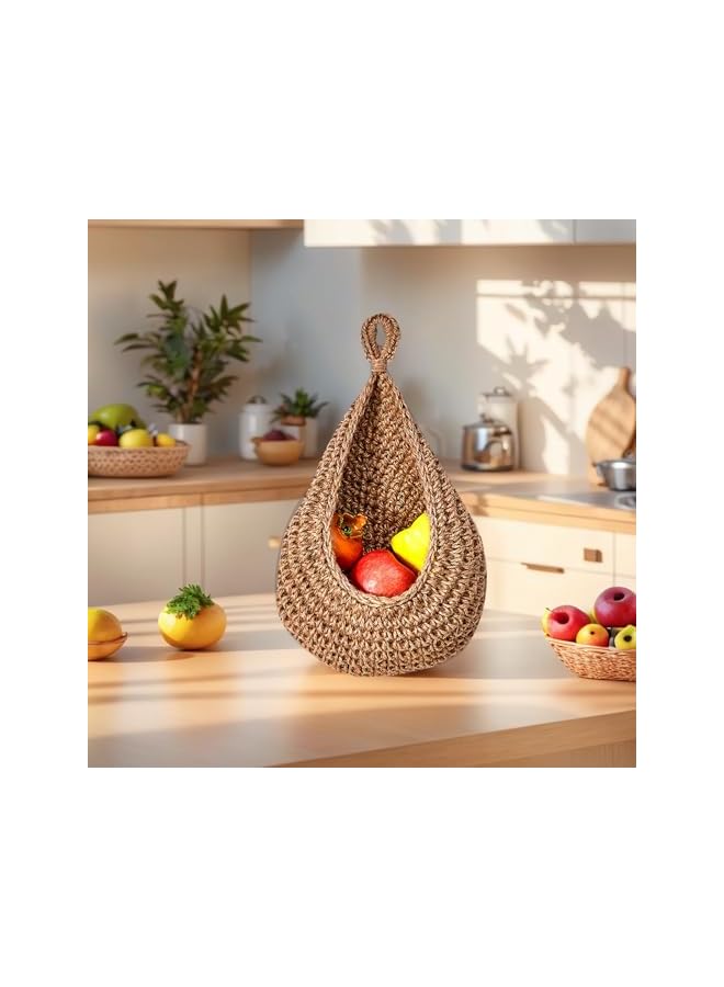S-TOP Hanging Fruit Basket Wall Hanging Basket Kitchen Organizer Produce Holder Storage Macrame Basket for Wife Mom 1 Pcs(Dark Brown) - Image 2