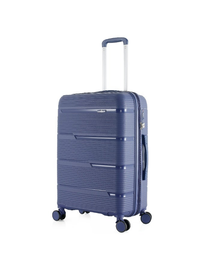 اتش تي حقيبة سفر H.T Checked Luggage - حقائب سفر متينة ذات غلاف صلب مزودة بعجلات دوارة ومقبض تلسكوبي وسحابات مضادة للسرقة (65 لتر، حقيبة سفر خفيفة الوزن) (أزرق، صغير الحجم 24 بوصة) - Image 2