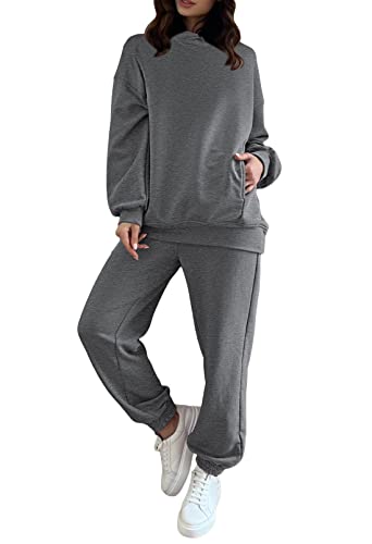 Fixmatti Women 2 Piece Hoodies Joggers Sets Sweatshirts and Sweatpants Hooded Sport Tracksuit Dark Grey S - Image 1