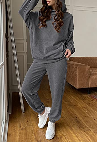 Fixmatti Women 2 Piece Hoodies Joggers Sets Sweatshirts and Sweatpants Hooded Sport Tracksuit Dark Grey S - Image 3