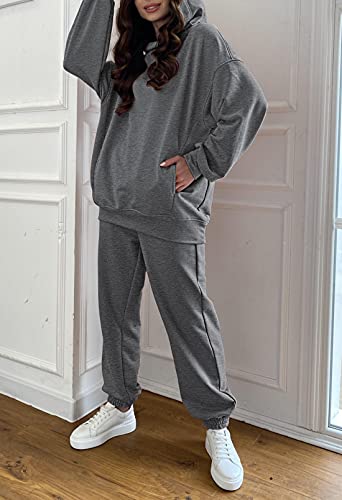 Fixmatti Women 2 Piece Hoodies Joggers Sets Sweatshirts and Sweatpants Hooded Sport Tracksuit Dark Grey S - Image 4