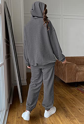 Fixmatti Women 2 Piece Hoodies Joggers Sets Sweatshirts and Sweatpants Hooded Sport Tracksuit Dark Grey S - Image 5