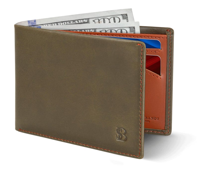 SERMAN BRANDS Mens Slim Bifold Wallet RFID Blocking Minimalist Front Pocket Full Grain Leather Wallets for Men - Thin & Stylish (Salted Green Elite) - Image 1