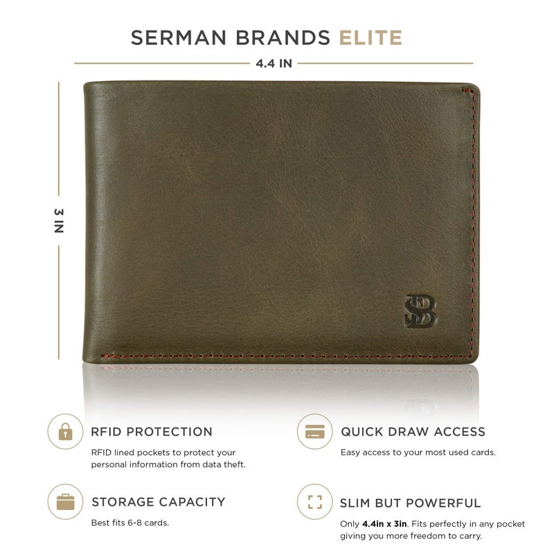 SERMAN BRANDS Mens Slim Bifold Wallet RFID Blocking Minimalist Front Pocket Full Grain Leather Wallets for Men - Thin & Stylish (Salted Green Elite) - Image 2