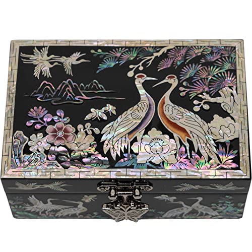 February Mountain Mother of Pearl Small Jewelry Box for women - Handmade Made in Korea - Unique Gift ideas for Mom,Girl friend,Sister,Grandma Birthday, Anniversary, Christmas (Crane) - Image 2