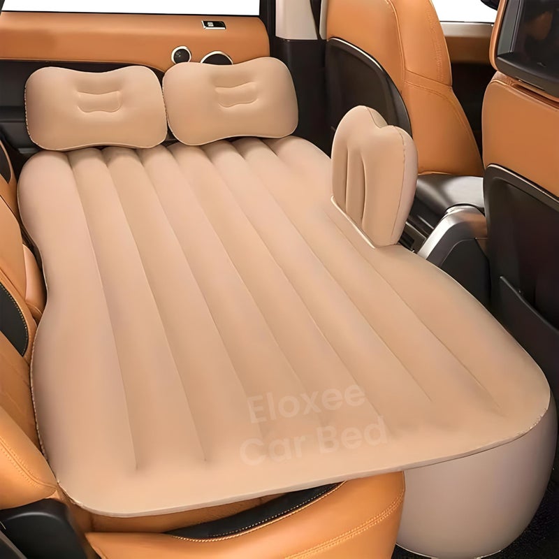 Eloxee Car Inflatable Bed with Pump & 2 Air Pillows | Back Seat Car Air Mattress for Travel, Camping, Trips, Picnic, Beach & Pool | Quick Inflatable Portable Car Bed Mattress for SUV & Sedan (Beige) - Image 4