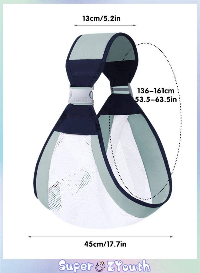 Baby Sling Carrier, Adjustable Ergonomic Baby Carrier with Breathable Mesh - Green - Image 2