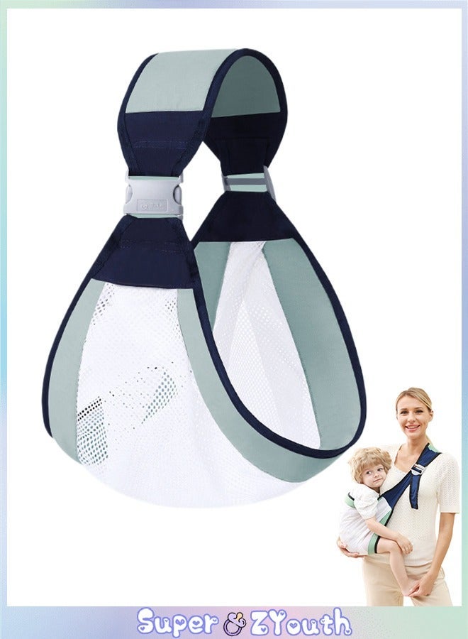 Baby Sling Carrier, Adjustable Ergonomic Baby Carrier with Breathable Mesh - Green - Image 1