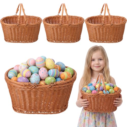 Ferrochef 4 Pcs Extra Large 12 Easter Basket Essentials with Handle Natural Wicker Woven Big Easter Baskets Bulk for Egg Hunt Party Favors Spring Picnic Rattan Candy Gifts Storage Home Garden Decor - Image 1