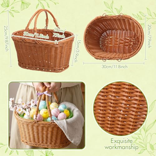 Ferrochef 4 Pcs Extra Large 12 Easter Basket Essentials with Handle Natural Wicker Woven Big Easter Baskets Bulk for Egg Hunt Party Favors Spring Picnic Rattan Candy Gifts Storage Home Garden Decor - Image 3