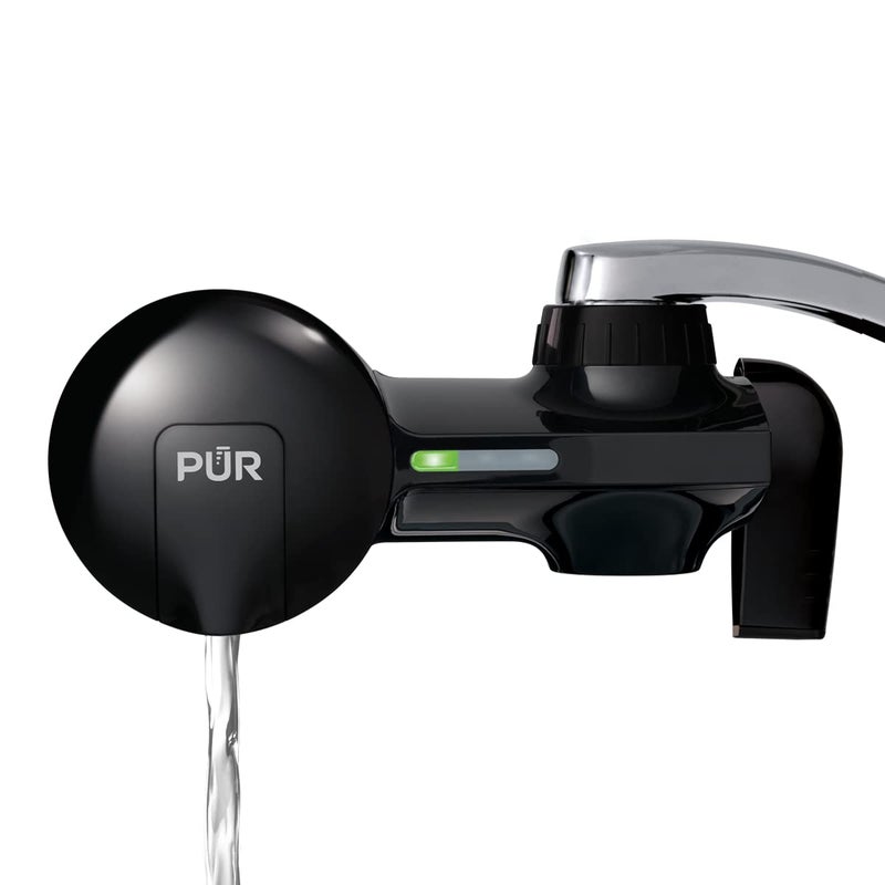 PUR Horizontal Faucet Mount Water Filtration System with Lead Reducing Filter for Cleaner, Filtered Tap Water, Lasts 100 Gallons, Sink Water Filter, Fits Most Kitchen or Bathroom Faucets, Black - Image 1