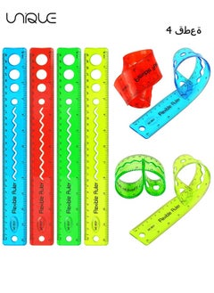 Unique Flexible Ruler Set, 4 Pcs 30cm/12inch Translucent Ruler, 4 Colors Soft Plastic Ruler with Inches and Metric Dual Side Rulers Bendable Ruler  - Image 1