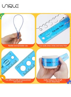 Unique Flexible Ruler Set, 4 Pcs 30cm/12inch Translucent Ruler, 4 Colors Soft Plastic Ruler with Inches and Metric Dual Side Rulers Bendable Ruler  - Image 4