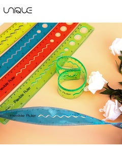 Unique Flexible Ruler Set, 4 Pcs 30cm/12inch Translucent Ruler, 4 Colors Soft Plastic Ruler with Inches and Metric Dual Side Rulers Bendable Ruler  - Image 3
