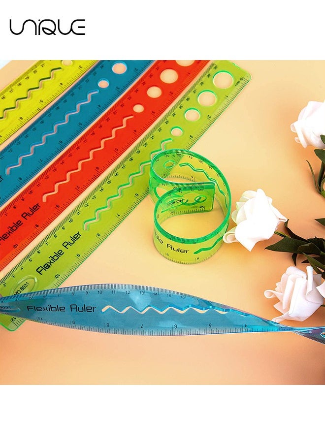 Unique - Flexible Ruler Set, 4 Pcs 30cm/12inch Translucent Ruler, 4 Colors Soft Plastic Ruler with Inches and Metric Dual Side Rulers Bendable Ruler - Image 1