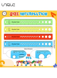 Unique Flexible Ruler Set, 4 Pcs 30cm/12inch Translucent Ruler, 4 Colors Soft Plastic Ruler with Inches and Metric Dual Side Rulers Bendable Ruler  - Image 2