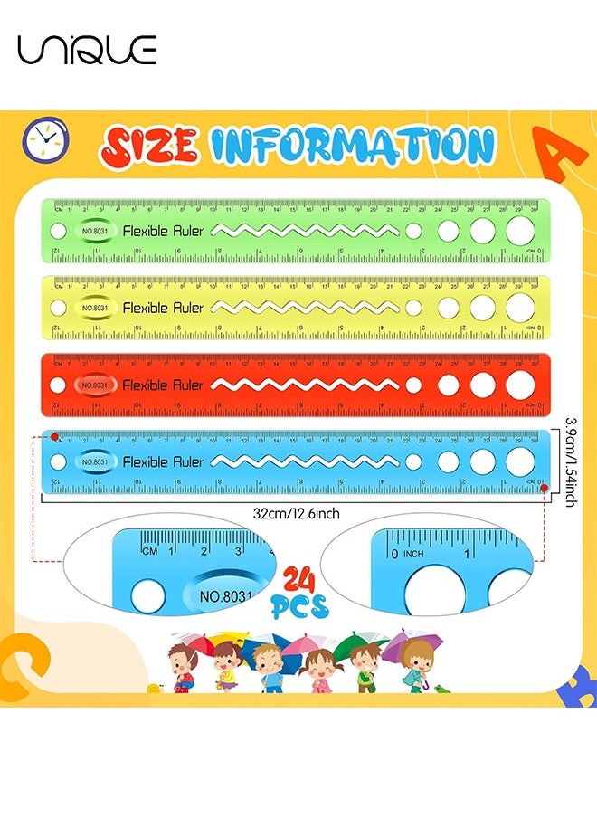 Unique - Flexible Ruler Set, 4 Pcs 30cm/12inch Translucent Ruler, 4 Colors Soft Plastic Ruler with Inches and Metric Dual Side Rulers Bendable Ruler - Image 1