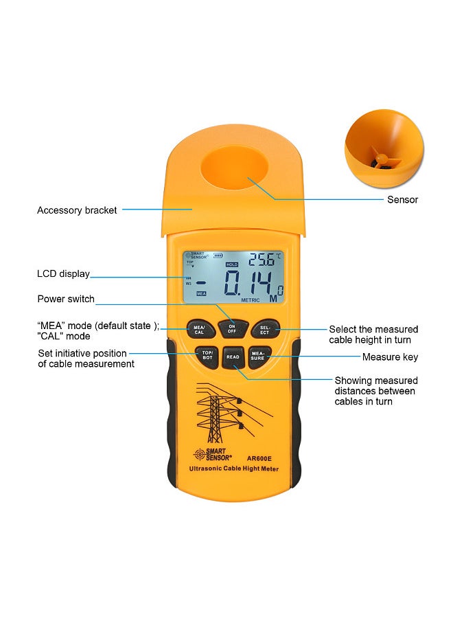 SMART SENSOR - Professional Digital LCD Ultrasonic Cable Height Meter Handheld Height Cable Tester Measuring the Height of Overhead Cables 3-23m - Image 1