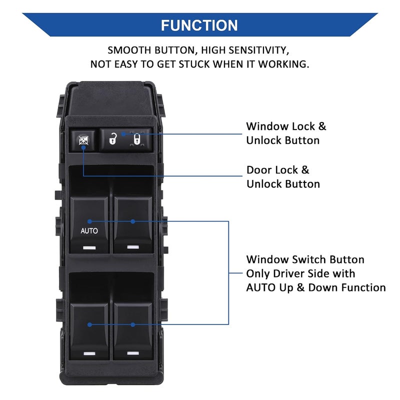 Obaee Power Window Switch Front Left Driver Side, Compatible with 2008-2013 Dodge Avenger Caliber Charger Magnum Dakota 07-10 Chrysler 200 300 Sebring 11-13 Jeep Compass Patriot 4602780AA, 4602780AB - Image 2