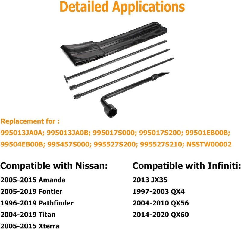 Dr.Roc Compatible with Spare Tire Tool Kit with Spare Tire Jack Handle and Wheel Lug Wrench 2005-2019 Nissan Frontier Titan Pathfinder 2005-2015 Amanda Xterra and Infiniti 2013-2020 Select Models - Image 3