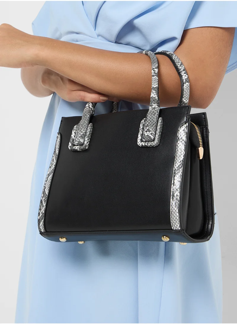 ELLA Contrast Snake Panel Satchel Bag