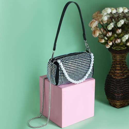 DOSYSO Rhinestone Crossbody sling Bag with Chain strap side Bag Evening Clutch Pearl Handle Designer Handbags for Women Stylish Latest Girls Glitter Ladies Purse for Party Wedding (MULTICOLOR) - Image 2