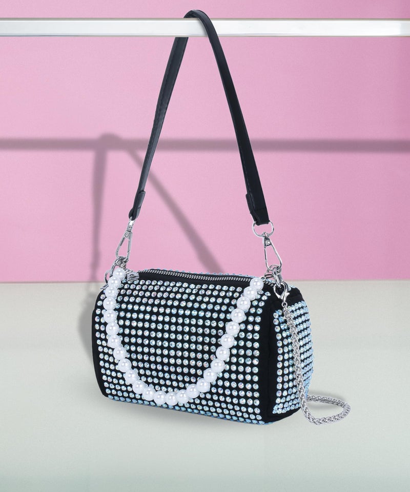 DOSYSO Rhinestone Crossbody sling Bag with Chain strap side Bag Evening Clutch Pearl Handle Designer Handbags for Women Stylish Latest Girls Glitter Ladies Purse for Party Wedding (MULTICOLOR) - Image 5