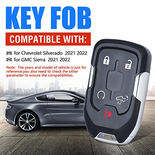 Keymall بديل مفتاح عن بُعد بدون مفتاح Keymall لسيارات GMC Acadia 2021 2022 2023 / GMC Terrain 2021 2022 2023 2024 / Chevy Chevrolet Silverado 5 أزرار HYQ1ES 13522854 13522904 434 ميغاهرتز - Image 3