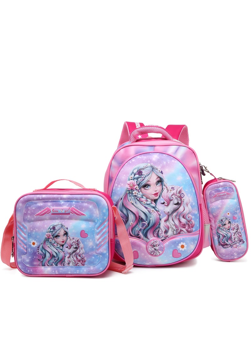 Stargold Baby Backpack 3Pcs Combo For Baby Girl With Adjustable Strap For School 14 Inch 