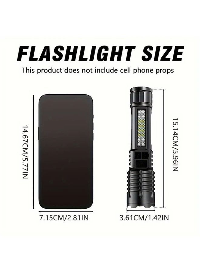 1pc Bright USB Rechargeable LED Flashlight Zoomable 5 Modes Side Lamp Power Display - Image 3