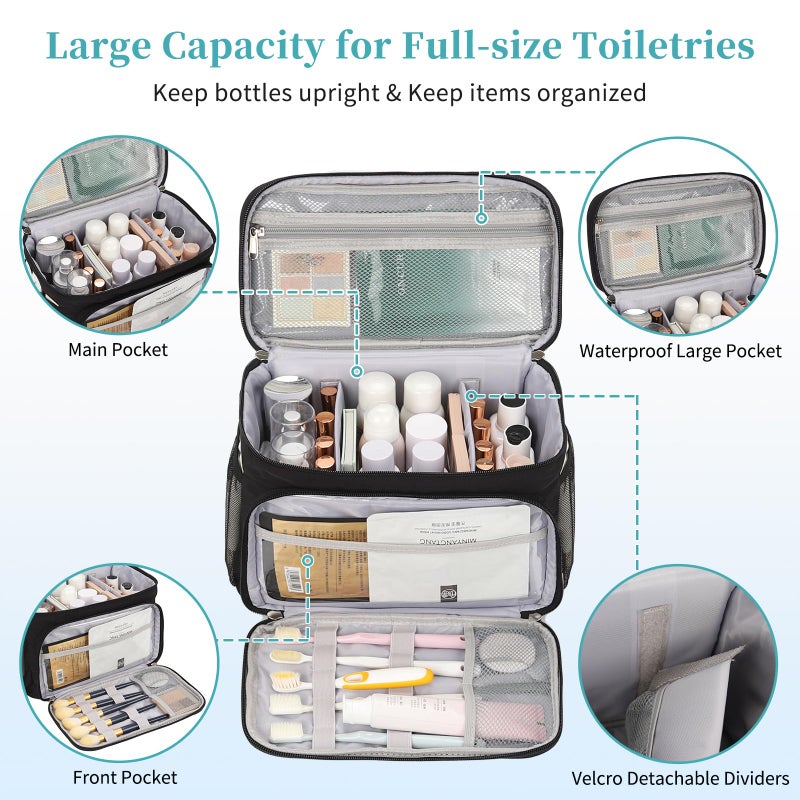 Bagmoly Travel Toiletry Bag, Portable Makeup Bag for Women Girls, Water-resistant Makeup Cosmetic Bag Travel Bag for Full-Size Toiletries, Accessories, Black - Image 2