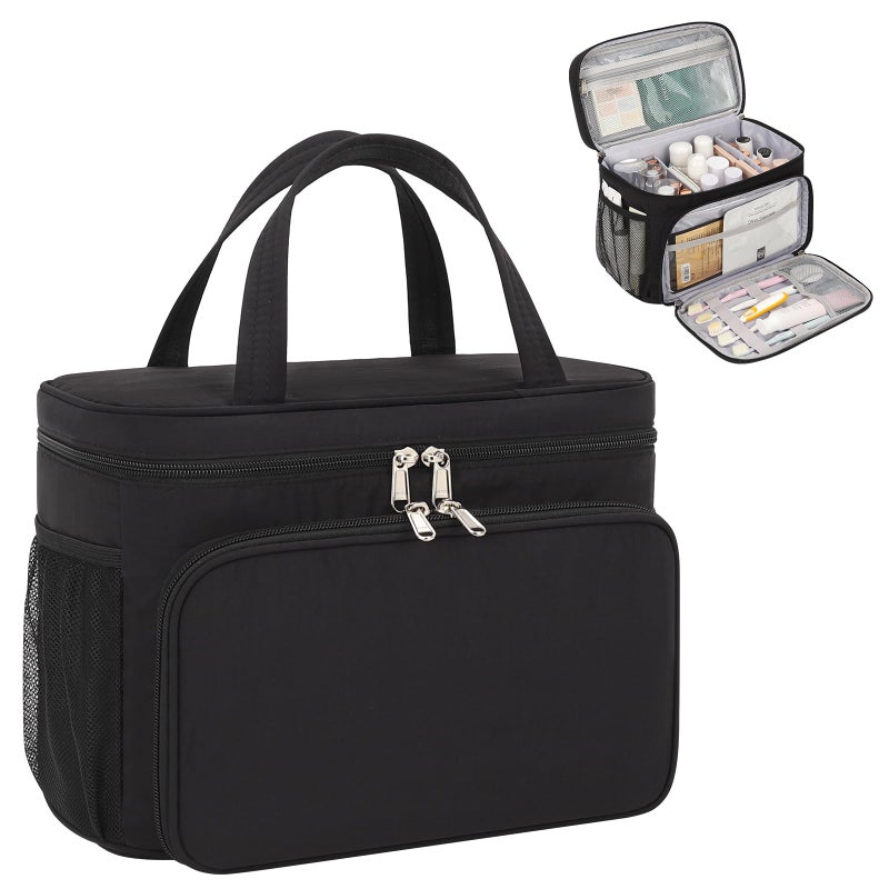 Bagmoly Travel Toiletry Bag, Portable Makeup Bag for Women Girls, Water-resistant Makeup Cosmetic Bag Travel Bag for Full-Size Toiletries, Accessories, Black - Image 1