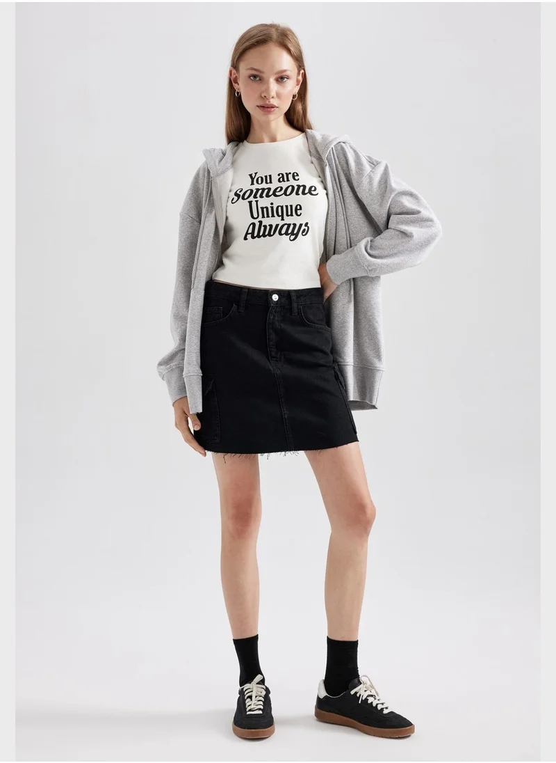 DeFacto Cargo Fit High Waist Denim Skirt