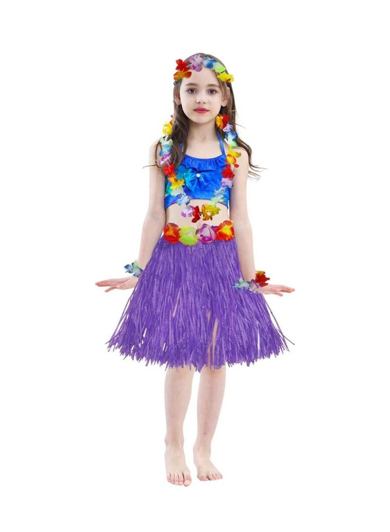 Party Time 5pcs Set of Purple Hula Hawaiian Skirt Costume - Image 2