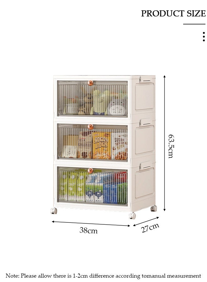 DUNISO Lidded Storage Bin,Plastic Folding Storage Cabinet with Doors，3 Layers Stackable Storage Bins with Wheels,Portable Storage for Kitchen, Study, Living Room, Bedroom, Bathroom - Image 2