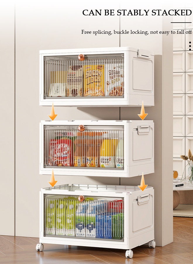 DUNISO Lidded Storage Bin,Plastic Folding Storage Cabinet with Doors，3 Layers Stackable Storage Bins with Wheels,Portable Storage for Kitchen, Study, Living Room, Bedroom, Bathroom - Image 4