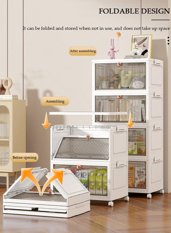 DUNISO Lidded Storage Bin,Plastic Folding Storage Cabinet with Doors，3 Layers Stackable Storage Bins with Wheels,Portable Storage for Kitchen, Study, Living Room, Bedroom, Bathroom - Image 5