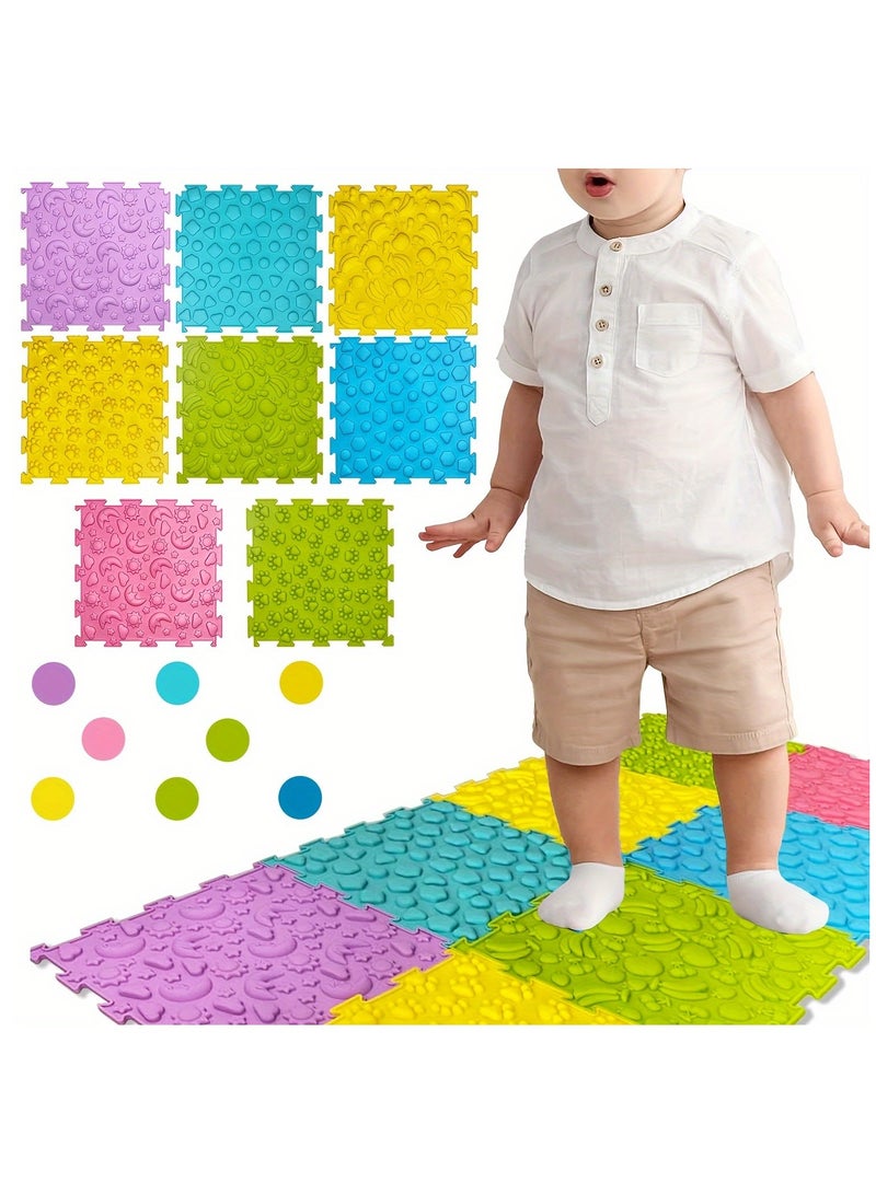 XiuWoo 8pcs Sensory Mat, Sensory Tiles Puzzle Floor Mat for Youngsters Sensory Room Items, Textured Floor Mats Sensory Puzzle Sensory Floor Tiles Mat Orthopedic Floor Mat Massage Sensory Mats for People Silicone Massage Mat for Youngsters - Image 1