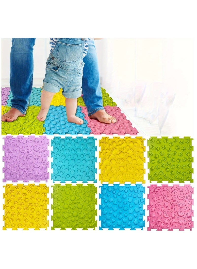 XiuWoo 8pcs Sensory Mat, Sensory Tiles Puzzle Floor Mat for Youngsters Sensory Room Items, Textured Floor Mats Sensory Puzzle Sensory Floor Tiles Mat Orthopedic Floor Mat Massage Sensory Mats for People Silicone Massage Mat for Youngsters - Image 2