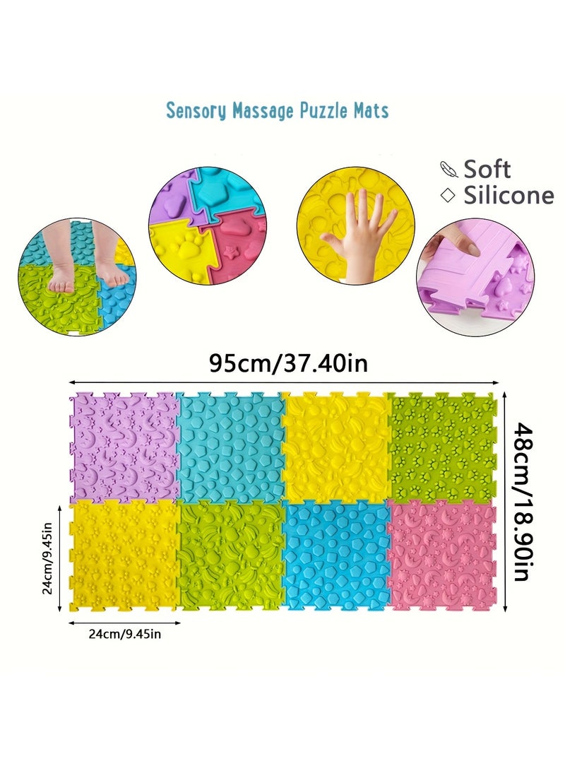 XiuWoo 8pcs Sensory Mat, Sensory Tiles Puzzle Floor Mat for Youngsters Sensory Room Items, Textured Floor Mats Sensory Puzzle Sensory Floor Tiles Mat Orthopedic Floor Mat Massage Sensory Mats for People Silicone Massage Mat for Youngsters - Image 3