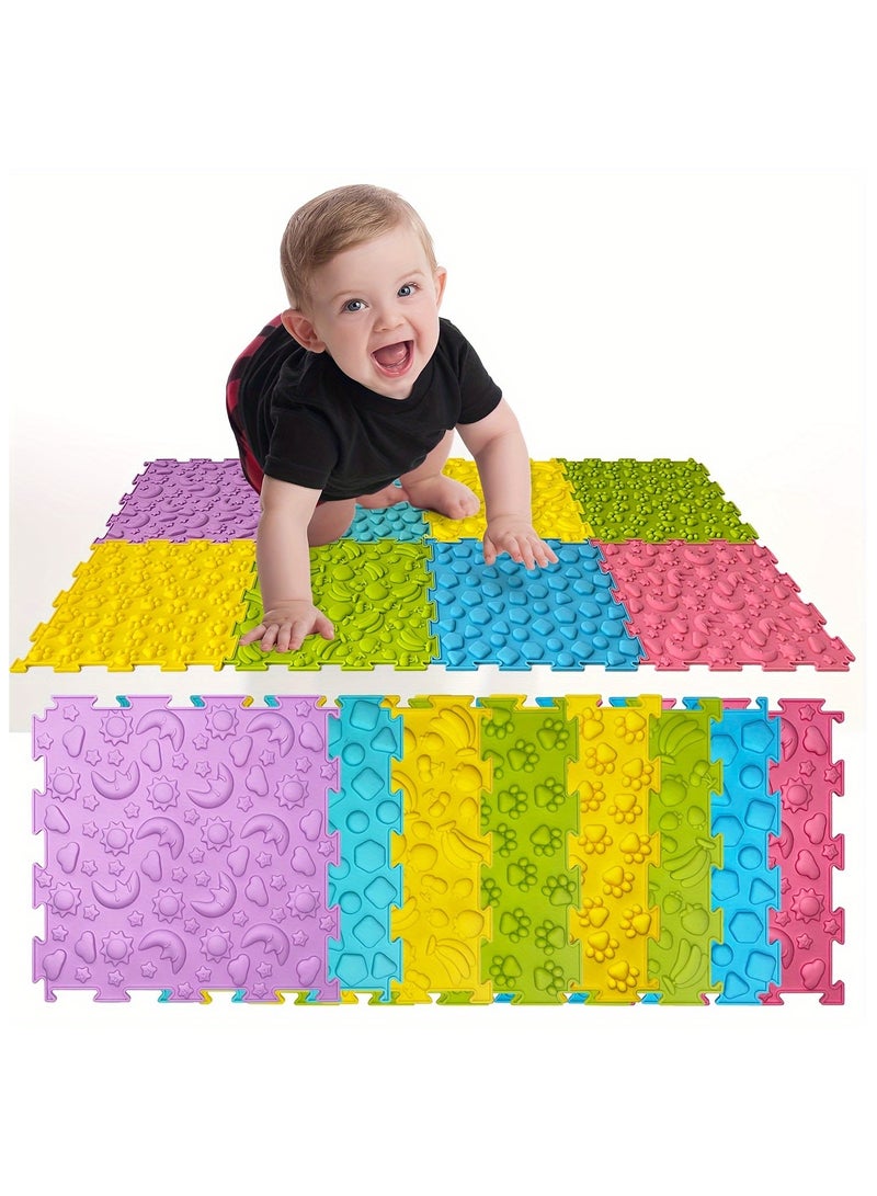 XiuWoo 8pcs Sensory Mat, Sensory Tiles Puzzle Floor Mat for Youngsters Sensory Room Items, Textured Floor Mats Sensory Puzzle Sensory Floor Tiles Mat Orthopedic Floor Mat Massage Sensory Mats for People Silicone Massage Mat for Youngsters - Image 4