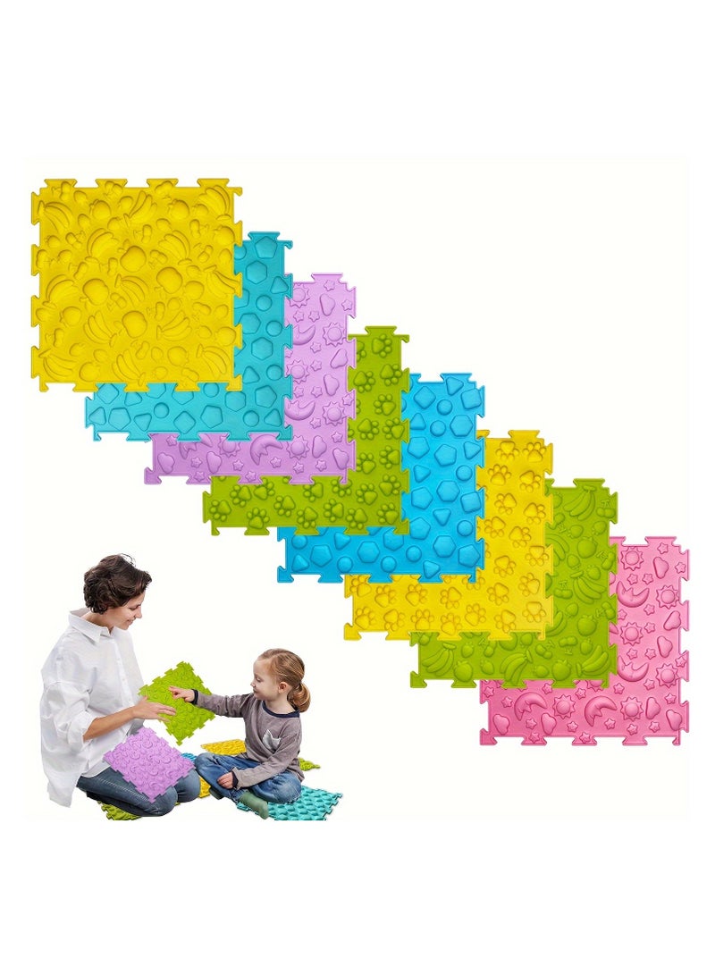 XiuWoo 8pcs Sensory Mat, Sensory Tiles Puzzle Floor Mat for Youngsters Sensory Room Items, Textured Floor Mats Sensory Puzzle Sensory Floor Tiles Mat Orthopedic Floor Mat Massage Sensory Mats for People Silicone Massage Mat for Youngsters - Image 5