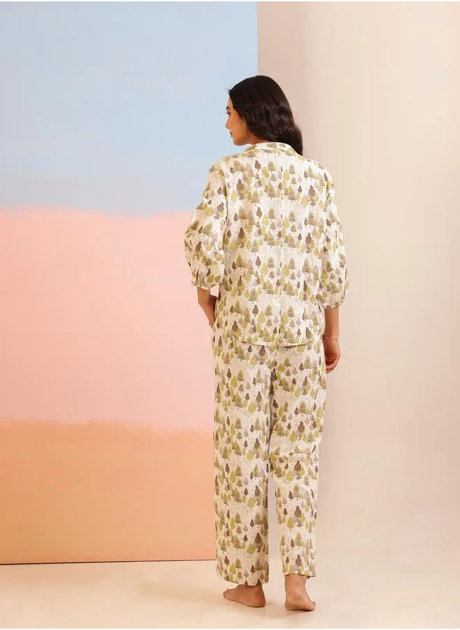 سانسكريتي هومز Sanskrutihomes Women Floral Printed Collared Shirt and Pyjama Set