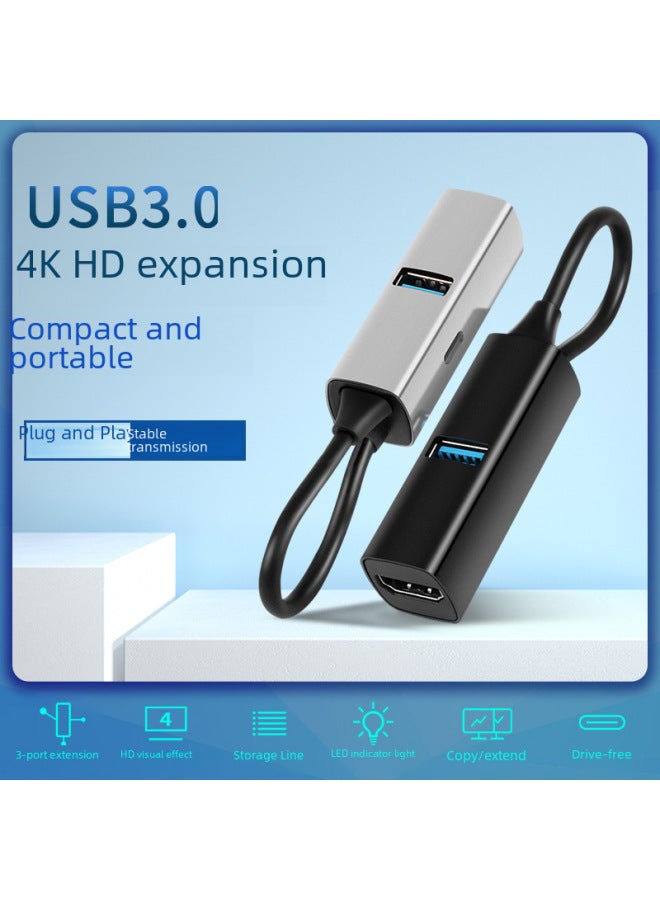 ميني هاب USB من الألومنيوم نوع C، محمول، تخزين USB 3.0، هاب توسعة مع HDMI 4K - Image 2