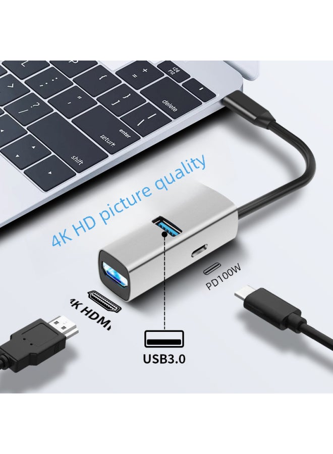 ميني هاب USB من الألومنيوم نوع C، محمول، تخزين USB 3.0، هاب توسعة مع HDMI 4K - Image 4