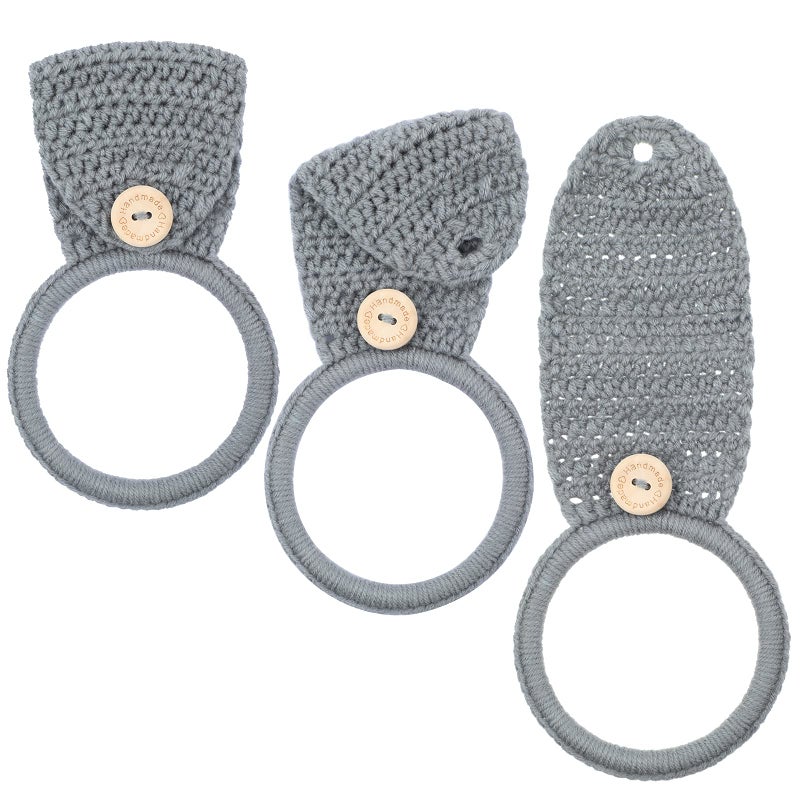 Tatuo Tatuo 3 Pieces Crochet Towel Holder Hanging Kitchen Dish Towel Holder Ring Oven Handle Kitchen Bathroom Hanger for StoveGray 